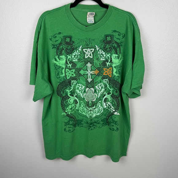Delta Pro Weight Other - Delta Pro Weight Irish Vintage Adult 2XL Green Affliction Cross Y2K T-Shirt